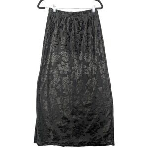 California Krush Black Floral Burnout Maxi Skirt Vintage 90s Side Slit Small